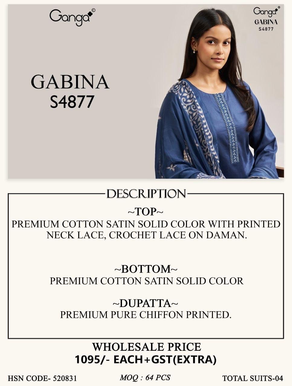 Ganga Gabina 4877 Cotton Satin Dress Material
