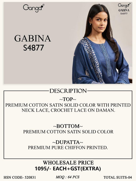 Ganga Gabina 4877 Cotton Satin Dress Material