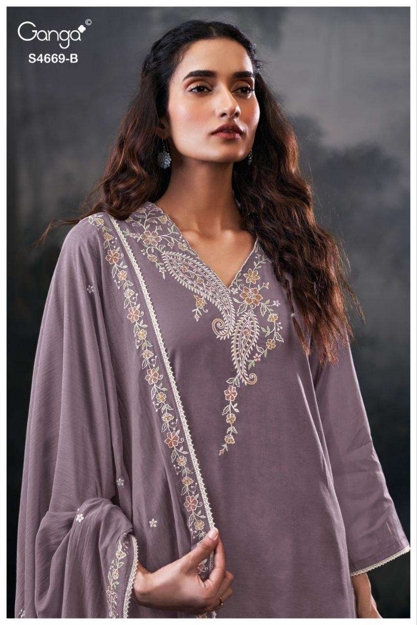 Ganga Fashion Gitaeya 4669 Bemberg Mul Dress Material - Amrah Wholesale