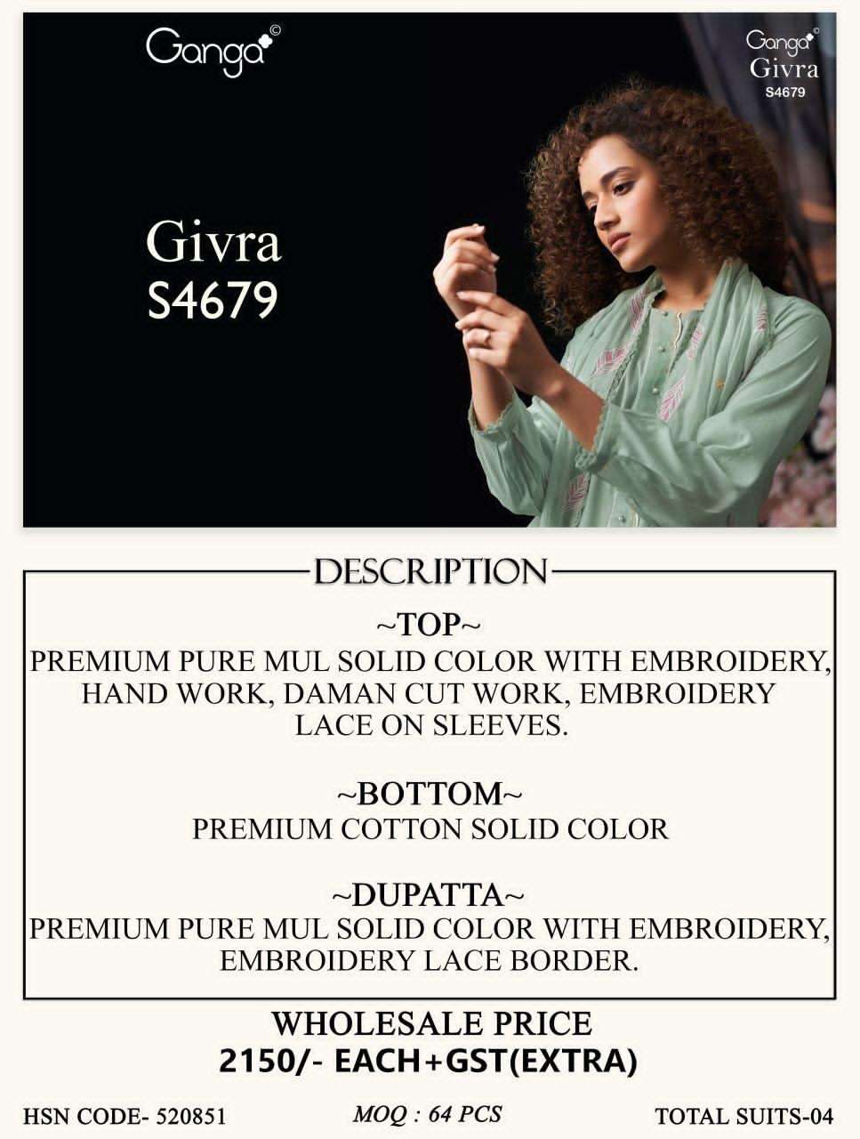 Ganga Fashion Givra 4679 Pure Mul Dress Material