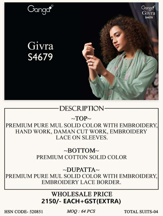 Ganga Fashion Givra 4679 Pure Mul Dress Material