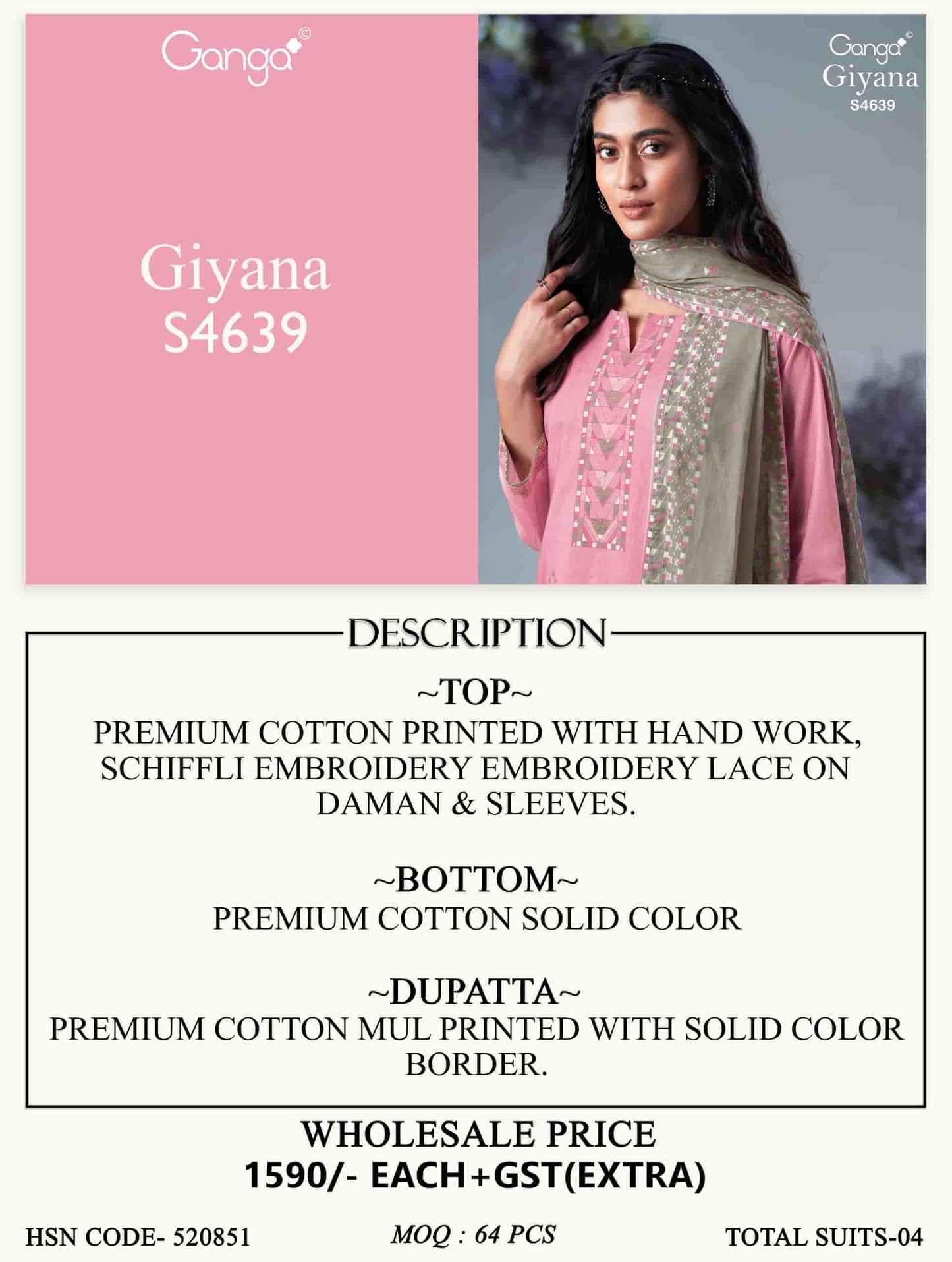 Ganga Fashion Giyana 4639 Pure Cotton Dress Material - Amrah Wholesale