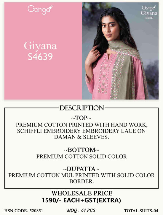Ganga Fashion Giyana 4639 Pure Cotton Dress Material - Amrah Wholesale