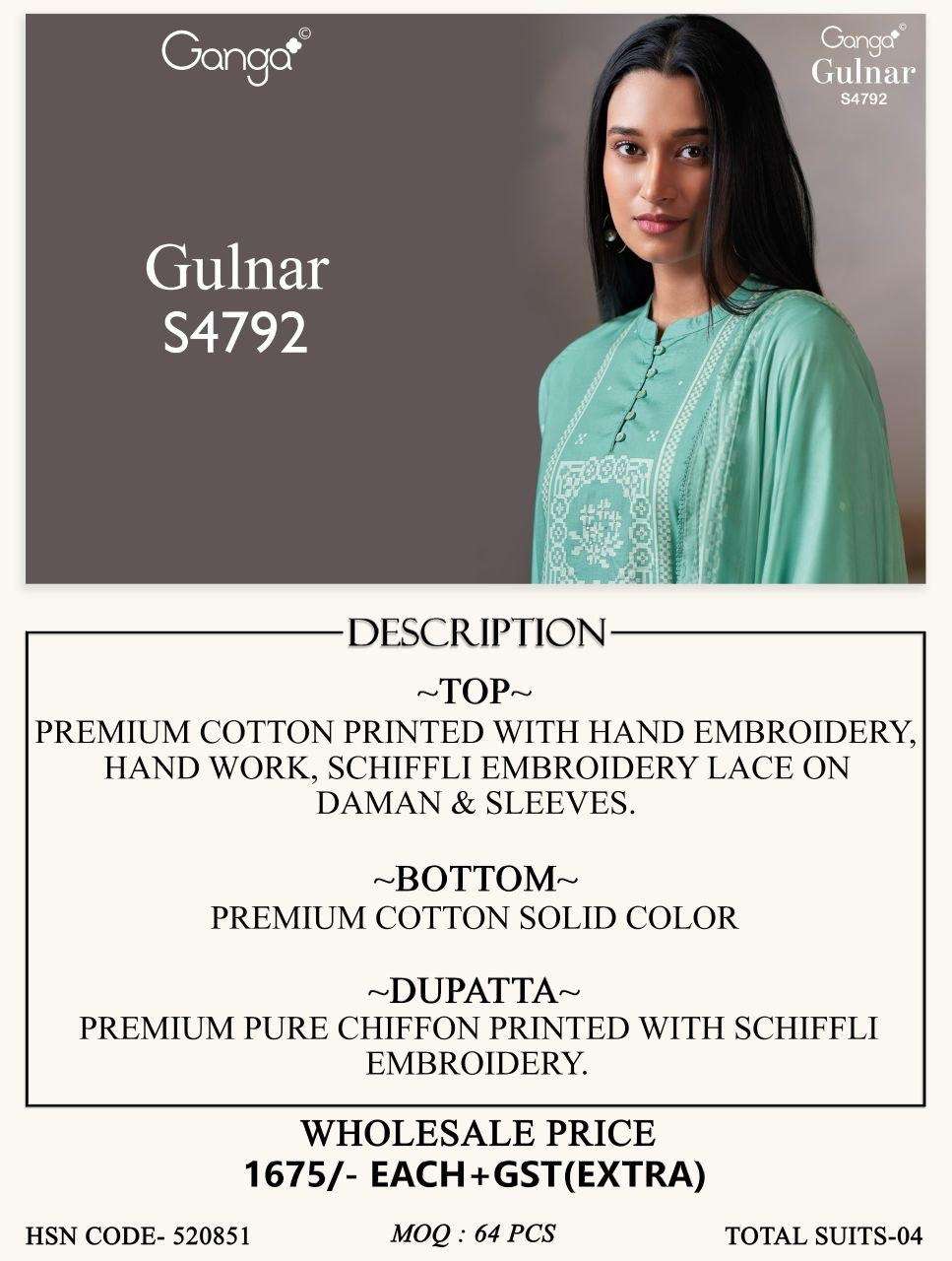 Ganga Fashion Gulnar 4792 Cotton Embroidered Dress Material