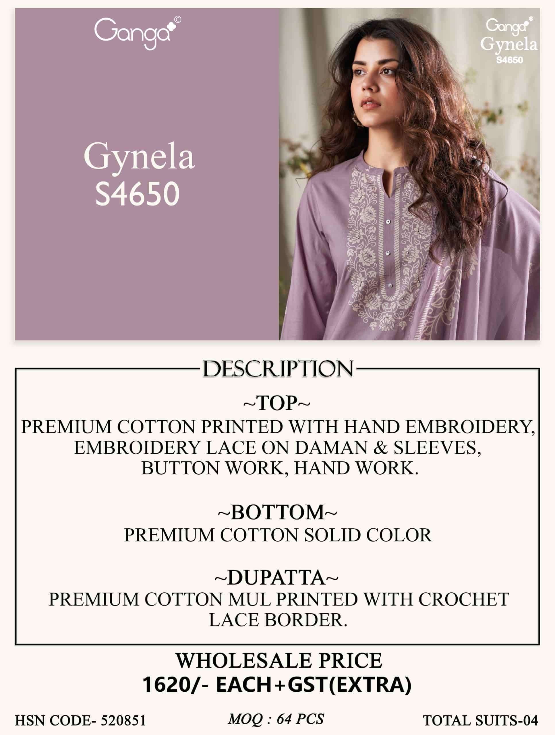 Ganga Fashion Gynela 4650 Premium Cotton Dress Material - Amrah Wholesale