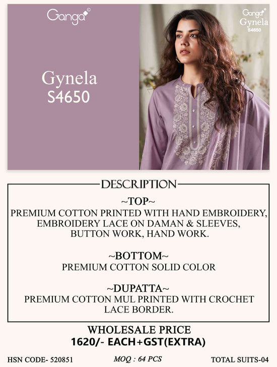 Ganga Fashion Gynela 4650 Premium Cotton Dress Material - Amrah Wholesale