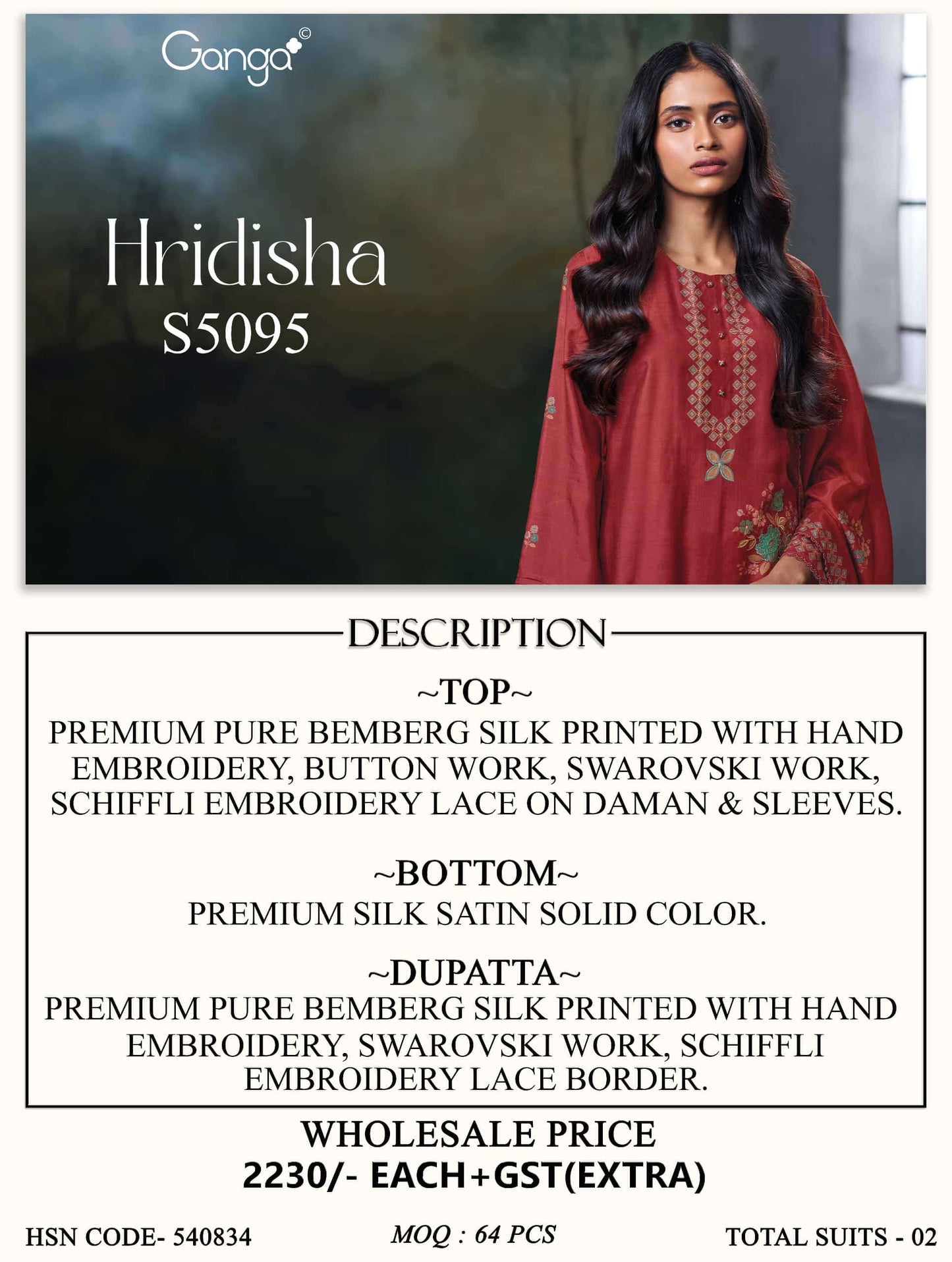 Ganga Fashion Hridisha 5095 Premium Pure Bemberg Silk Dress Material