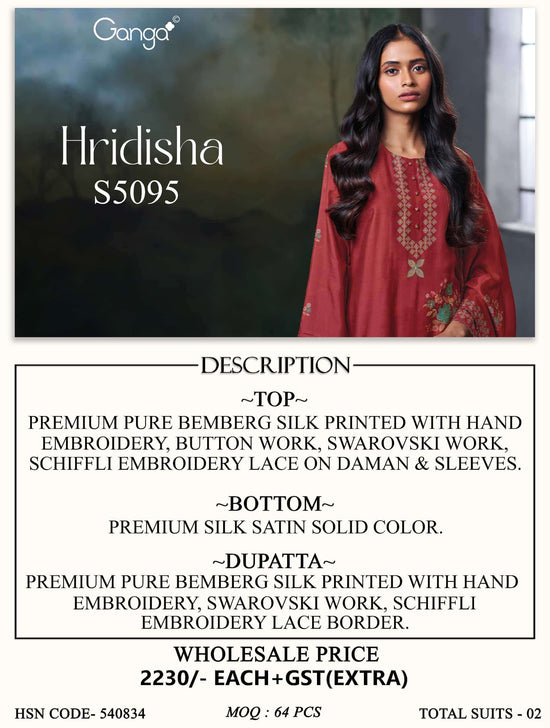Ganga Fashion Hridisha 5095 Premium Pure Bemberg Silk Dress Material