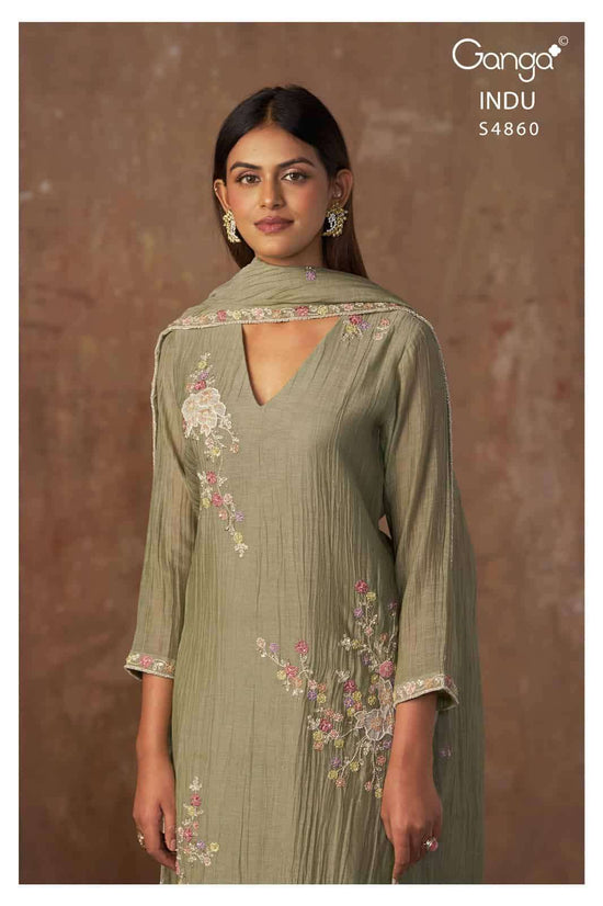 Ganga Fashion Indu 4860 Pure Banarasi Mul Designer Dress Material