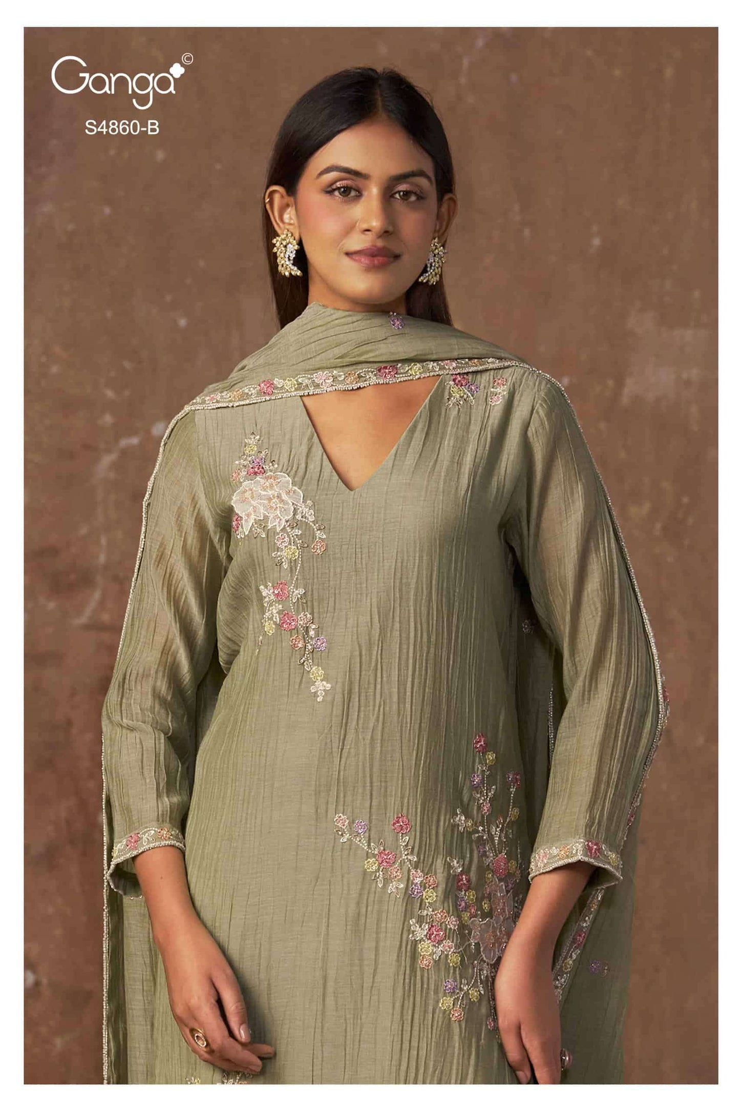 Ganga Fashion Indu 4860 Pure Banarasi Mul Designer Dress Material