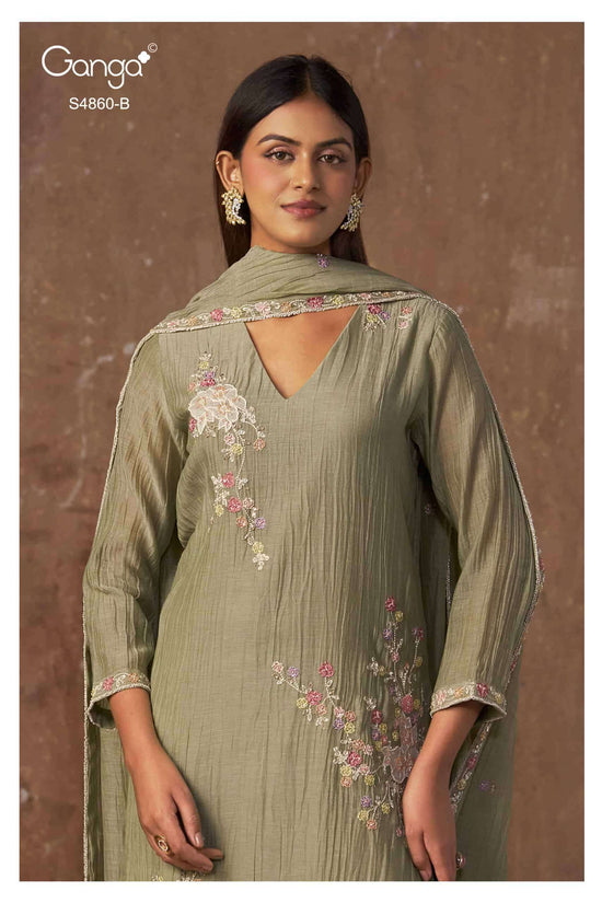 Ganga Fashion Indu 4860 Pure Banarasi Mul Designer Dress Material