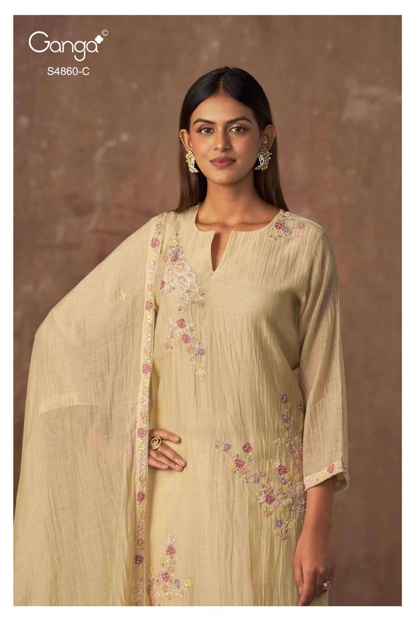Ganga Fashion Indu 4860 Pure Banarasi Mul Designer Dress Material