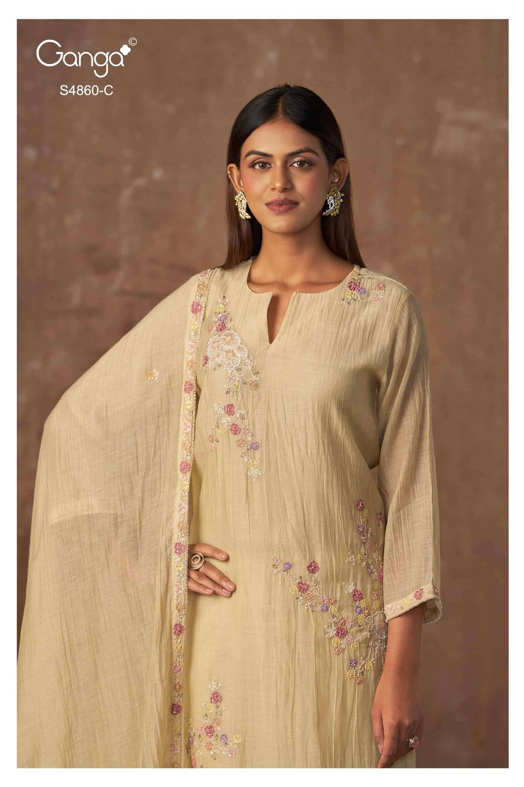 Ganga Fashion Indu 4860 Pure Banarasi Mul Designer Dress Material