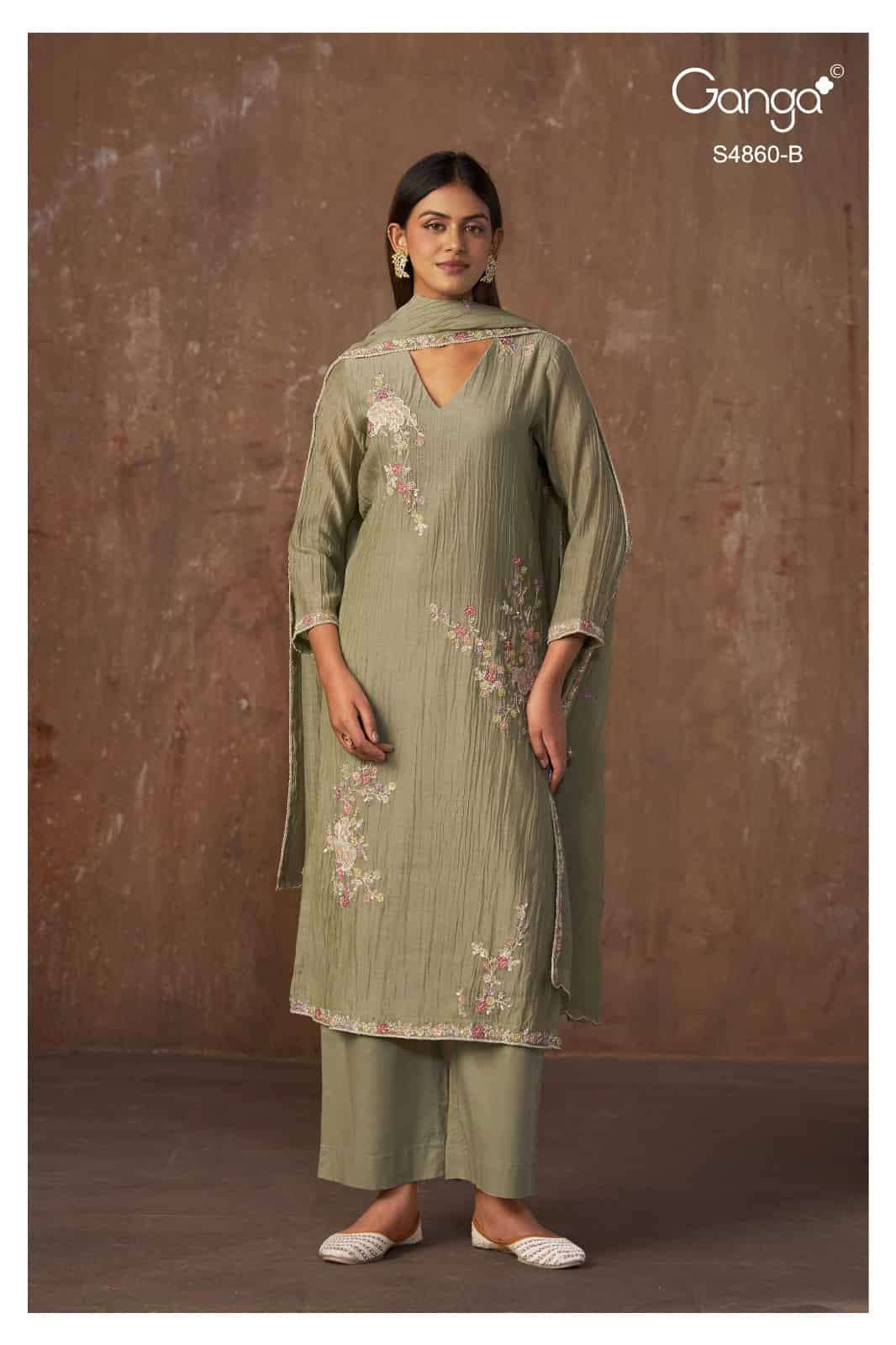 Ganga Fashion Indu 4860 Pure Banarasi Mul Designer Dress Material