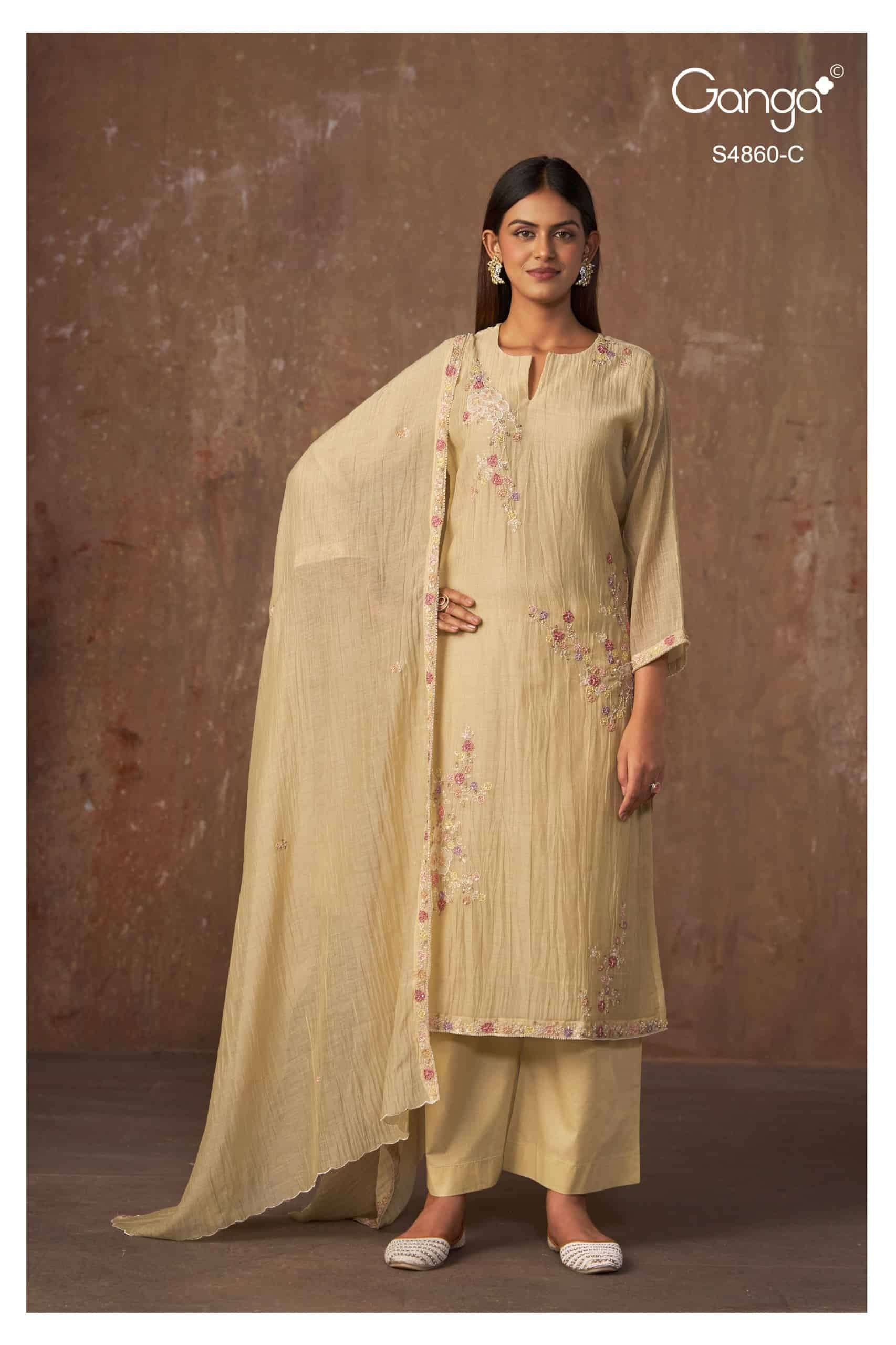 Ganga Fashion Indu 4860 Pure Banarasi Mul Designer Dress Material