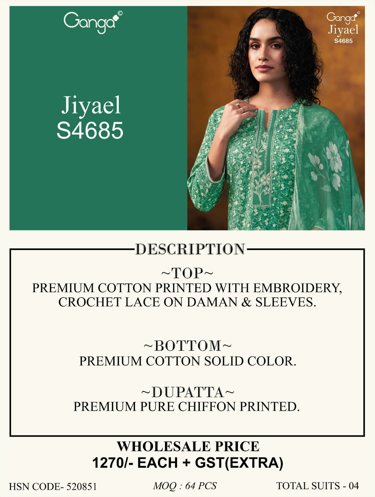 Ganga Fashion Jiyael 4685 Dress Material - Amrah Wholesale