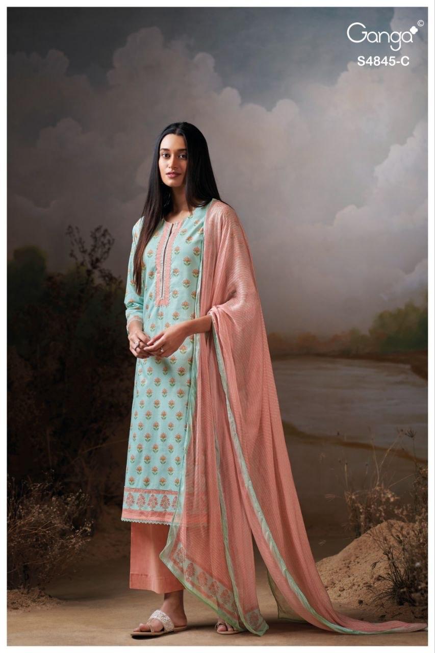 Ganga Junoira 4845 Cotton Printed Embroidered Dress Material - Amrah Wholesale