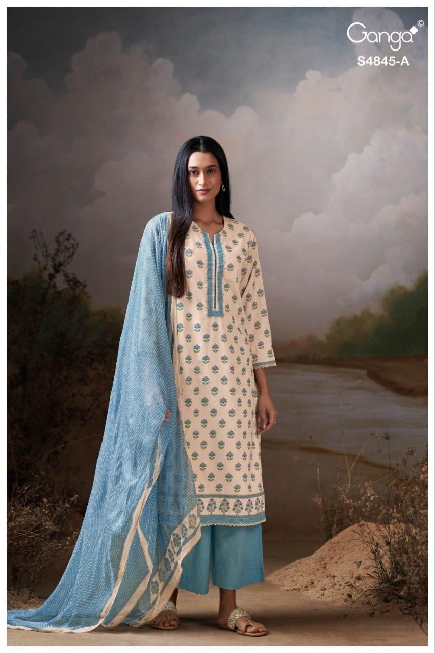 Ganga Junoira 4845 Cotton Printed Embroidered Dress Material - Amrah Wholesale