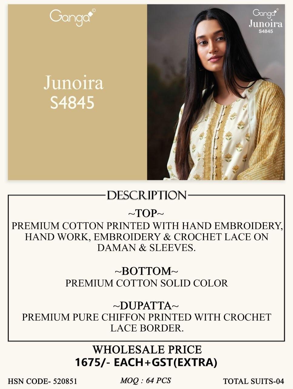 Ganga Junoira 4845 Cotton Printed Embroidered Dress Material - Amrah Wholesale