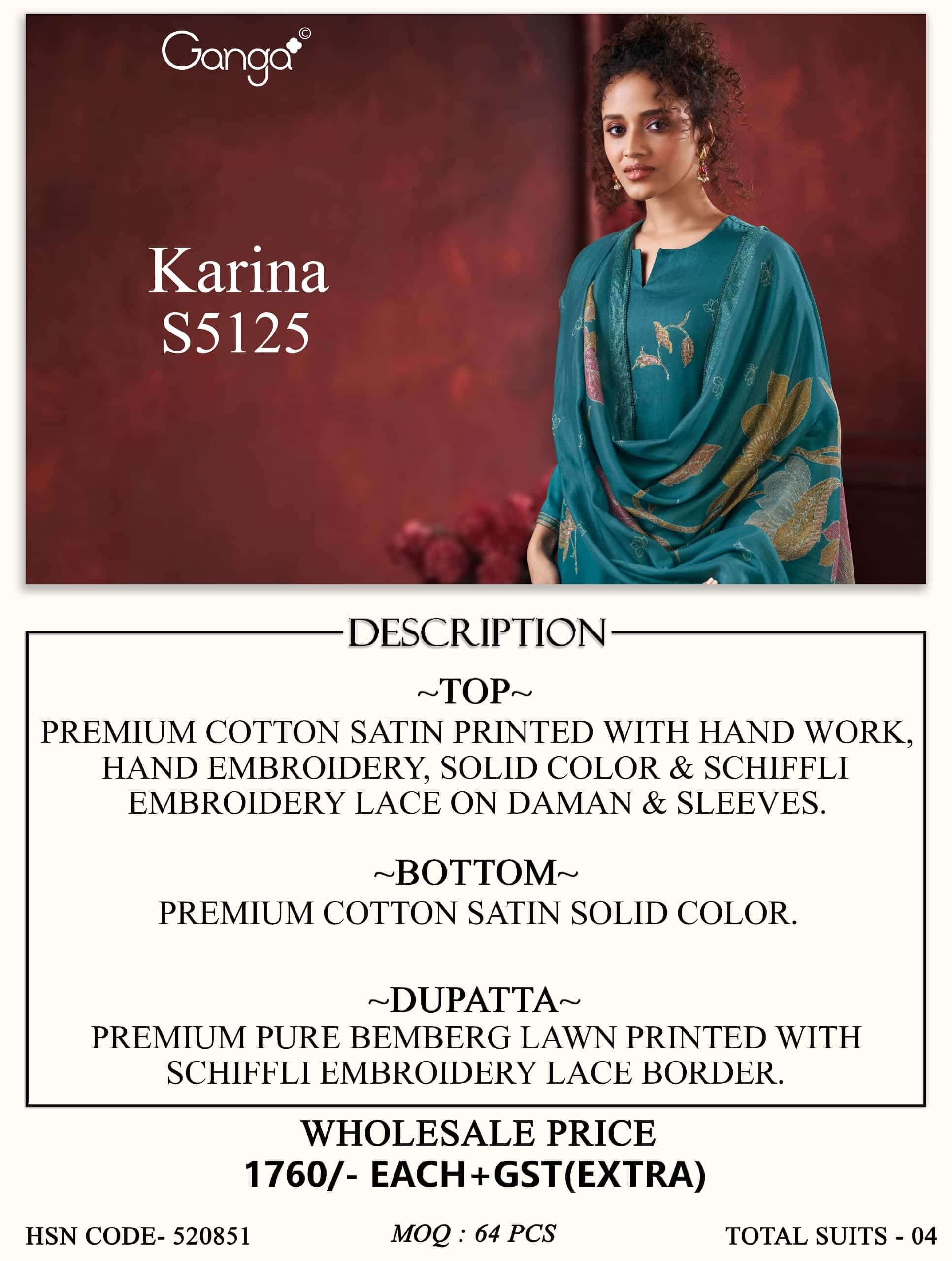 Ganga Fashion Karina 5125 Premium Cotton Satin Dress Material