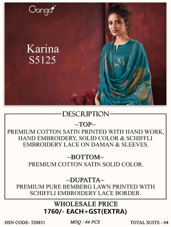 Ganga Fashion Karina 5125 Premium Cotton Satin Dress Material