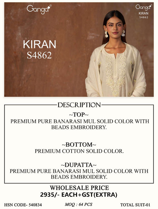 Ganga Fashion Kiran 4862 Pure Banarasi Mal Dress Material