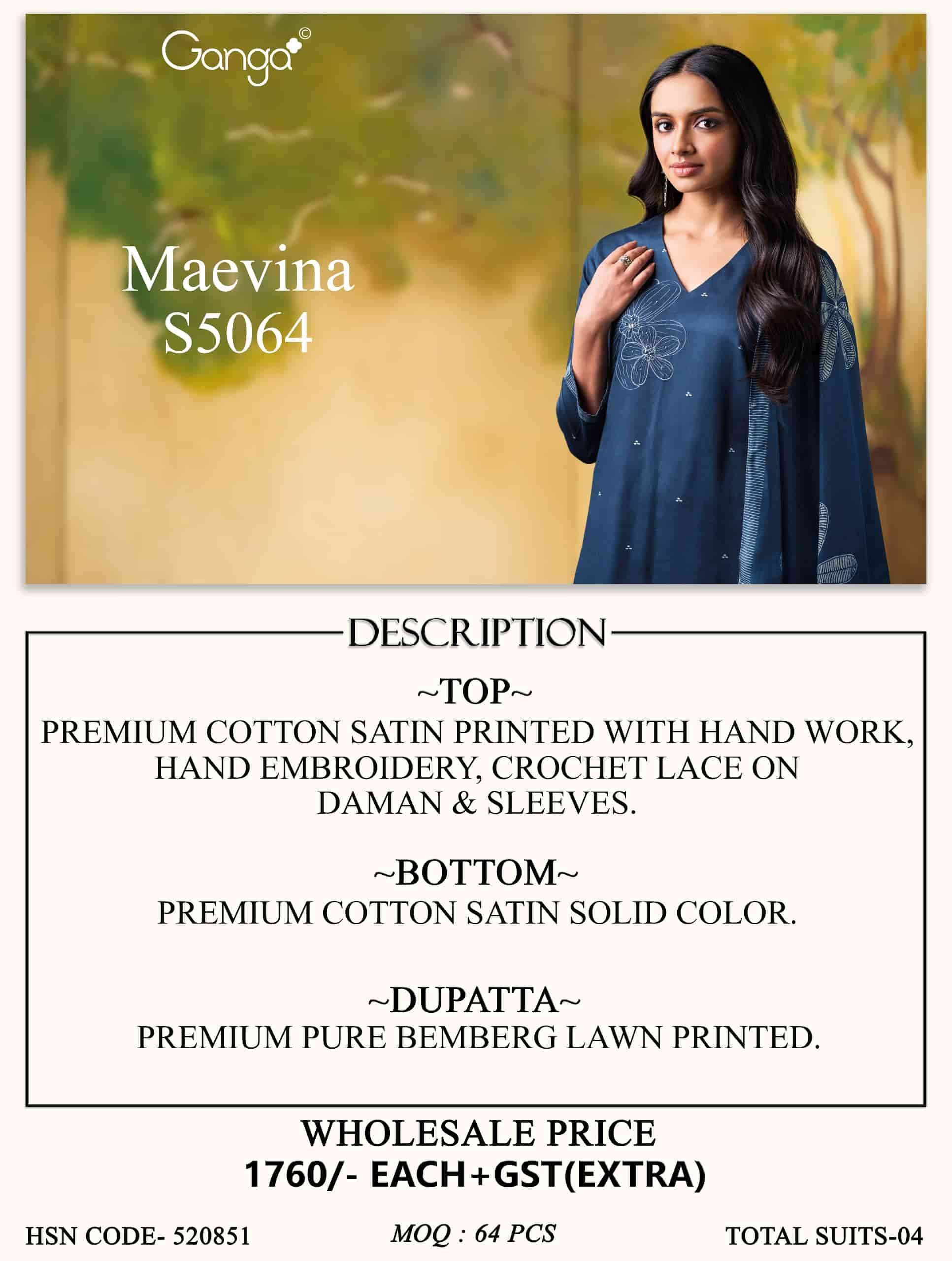 Ganga Fashion Maevina 5064 Premium Cotton Satin Dress Material Wholesale