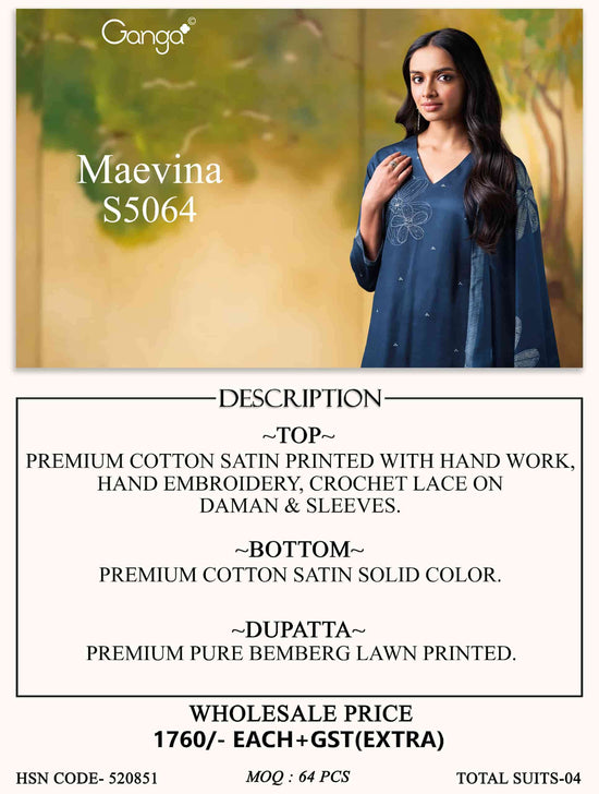 Ganga Fashion Maevina 5064 Premium Cotton Satin Dress Material Wholesale