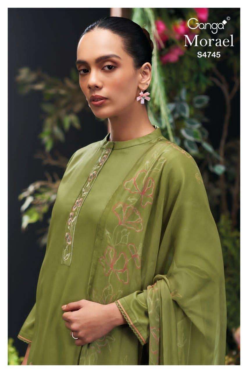 Ganga Fashion Morael 4745 Cotton Satin Dress Material - Amrah Wholesale
