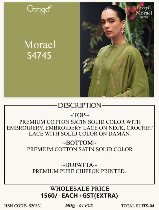 Ganga Fashion Morael 4745 Cotton Satin Dress Material - Amrah Wholesale
