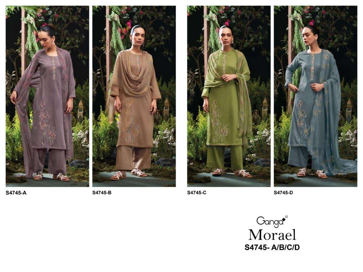 Ganga Fashion Morael 4745 Cotton Satin Dress Material - Amrah Wholesale