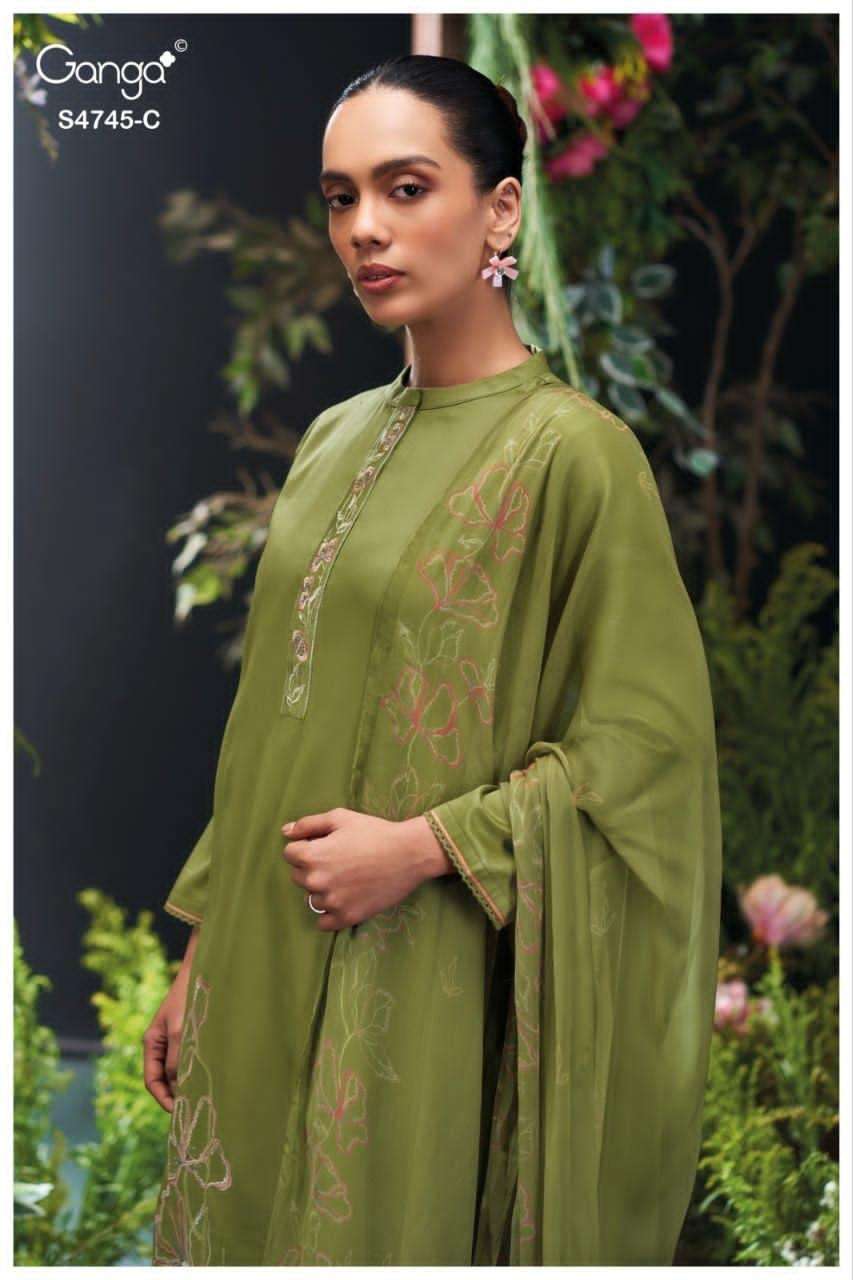 Ganga Fashion Morael 4745 Cotton Satin Dress Material - Amrah Wholesale
