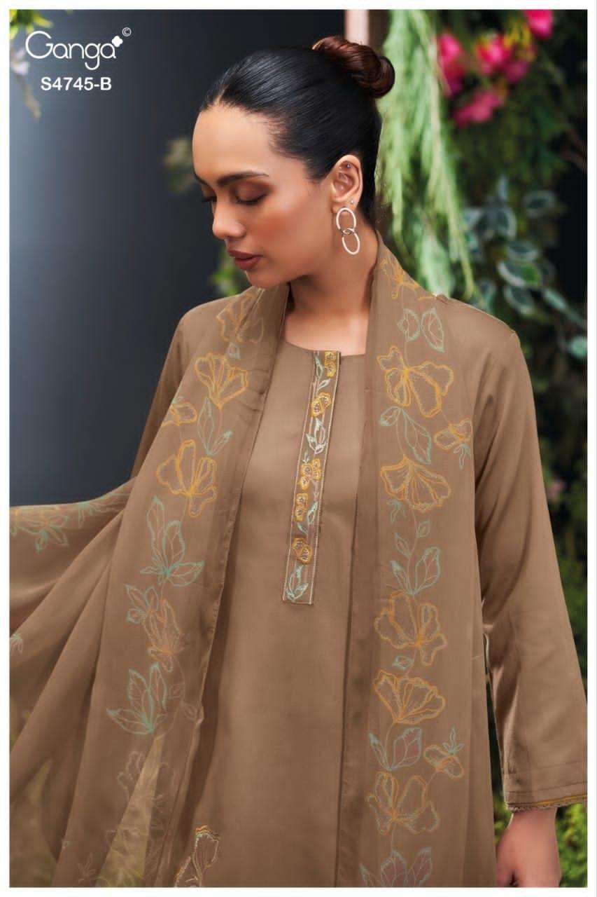 Ganga Fashion Morael 4745 Cotton Satin Dress Material - Amrah Wholesale