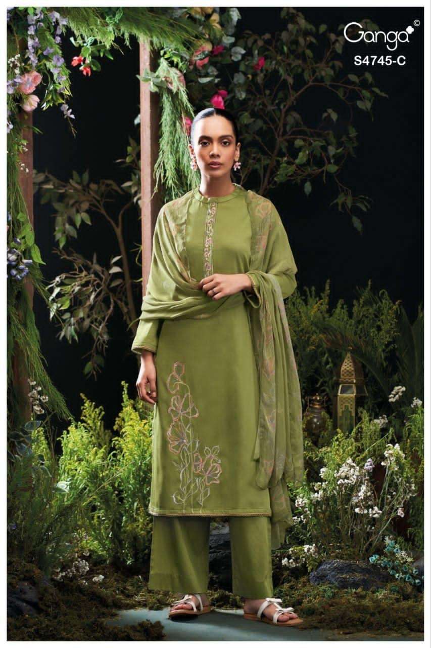 Ganga Fashion Morael 4745 Cotton Satin Dress Material - Amrah Wholesale