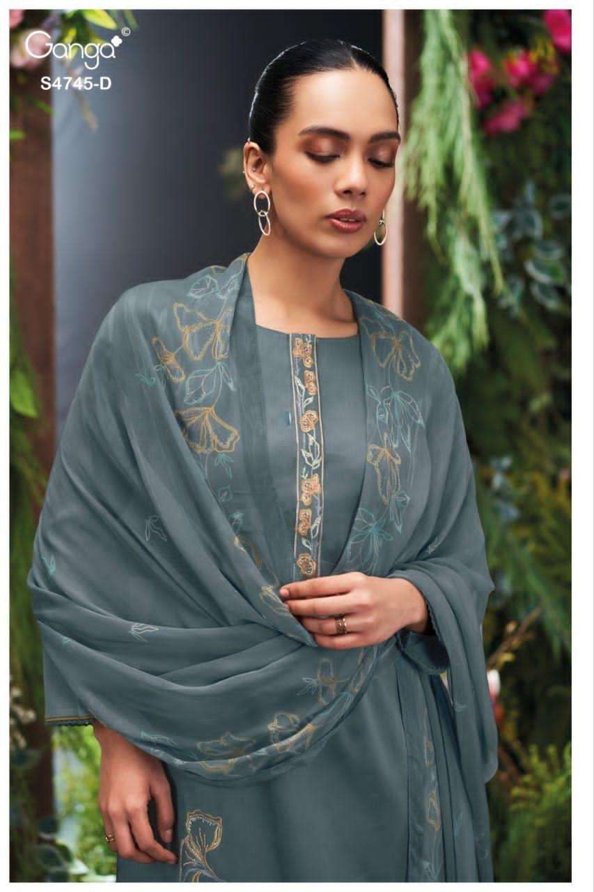Ganga Fashion Morael 4745 Cotton Satin Dress Material - Amrah Wholesale