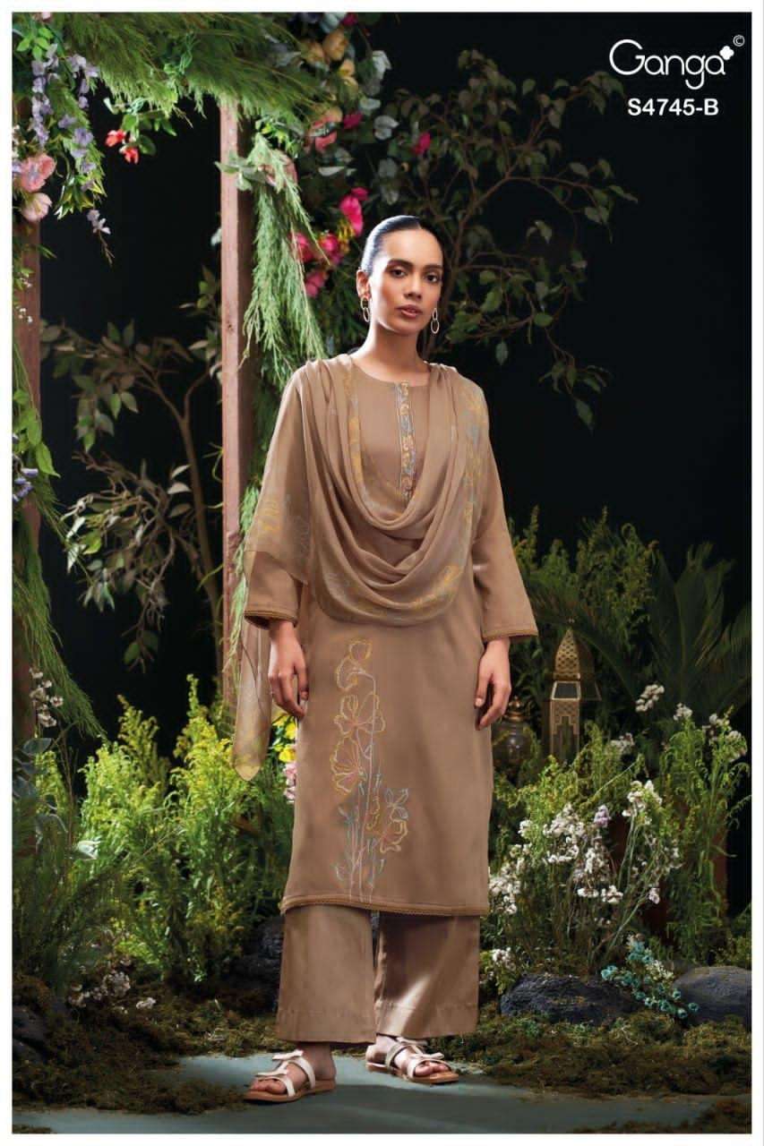 Ganga Fashion Morael 4745 Cotton Satin Dress Material - Amrah Wholesale