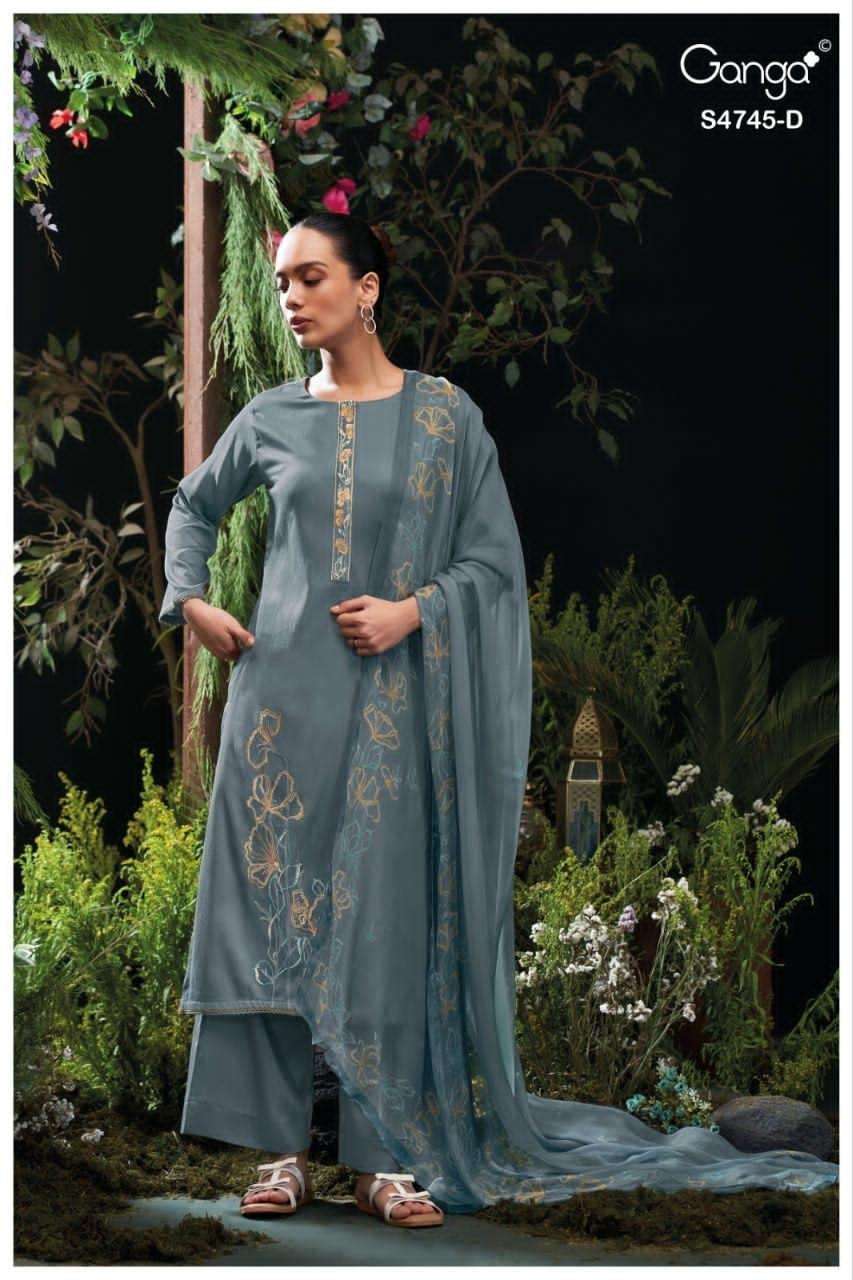 Ganga Fashion Morael 4745 Cotton Satin Dress Material - Amrah Wholesale