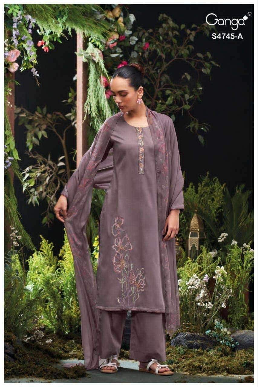 Ganga Fashion Morael 4745 Cotton Satin Dress Material - Amrah Wholesale