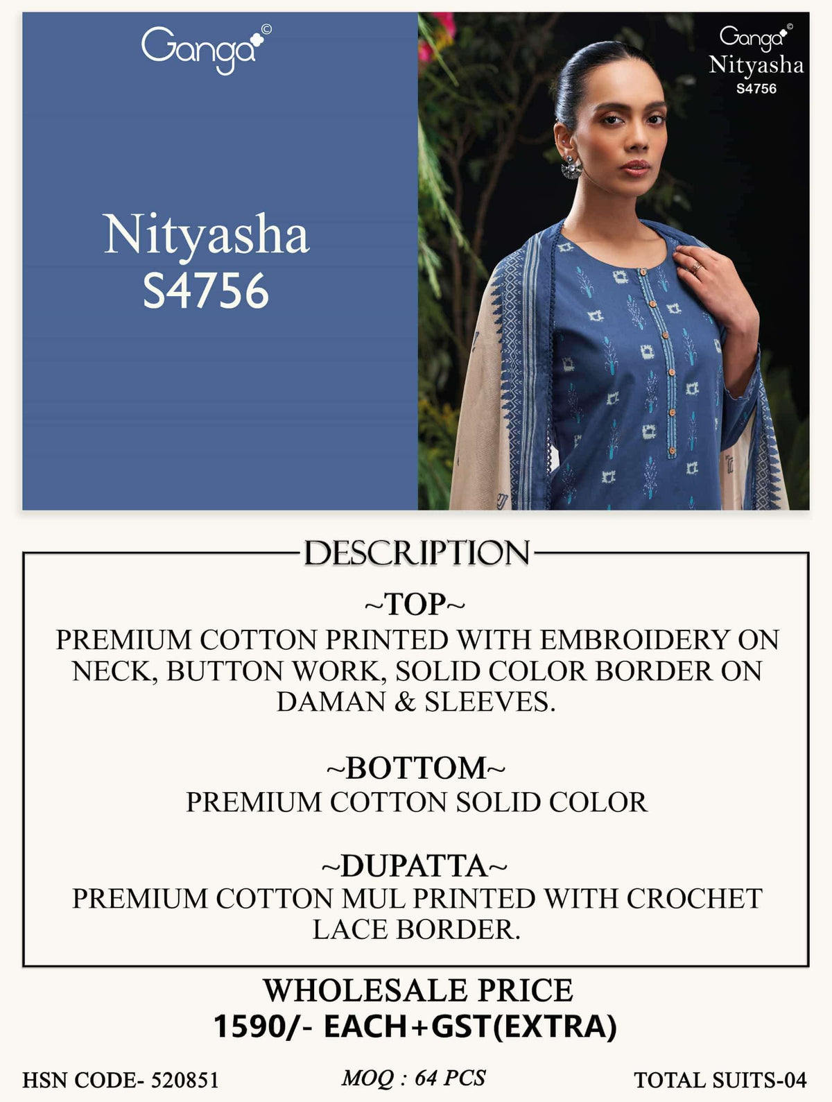 Ganga Fashion Nityasha 4756 Cotton Dress Material