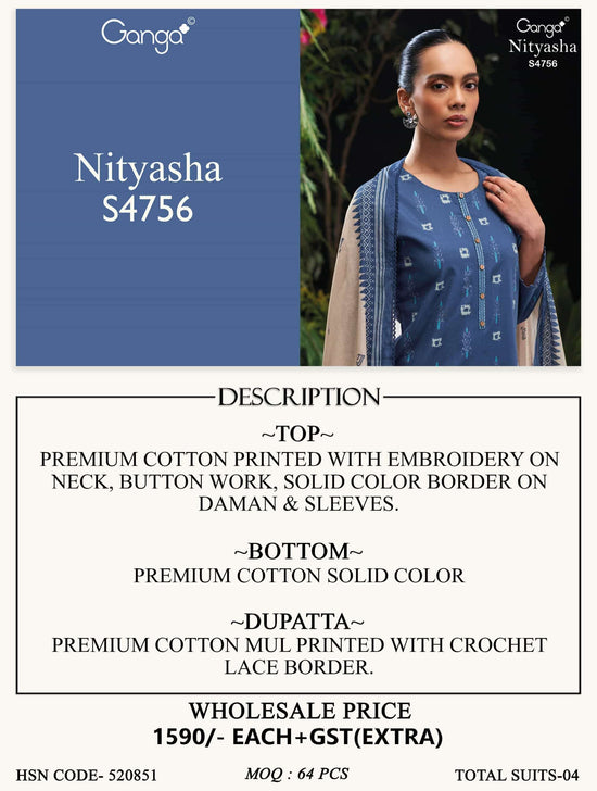 Ganga Fashion Nityasha 4756 Cotton Dress Material