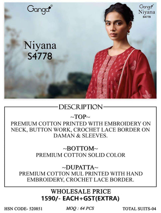 Ganga Fashion Niyana 4778 Premium Cotton Dress Material