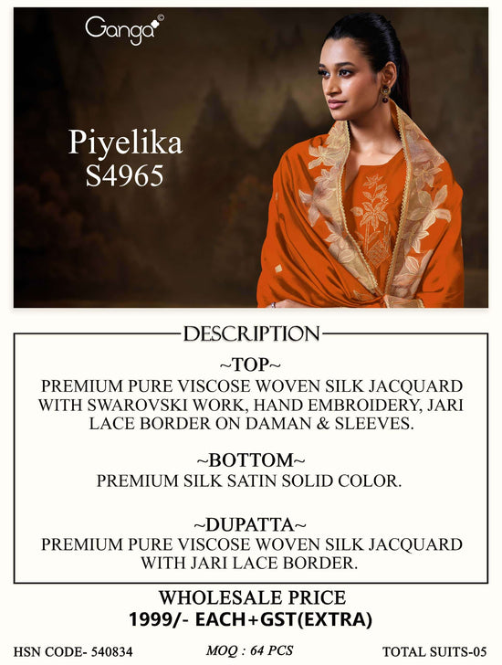 Ganga Fashion Piyelika 4965 Woven Silk Jacquard Dress Material