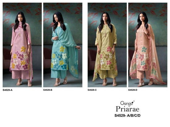 Ganga Fashion Priarae 4529 Cotton Satin Embroidered Dress Material