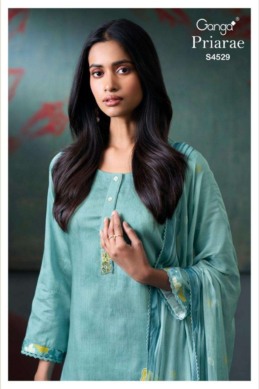 Ganga Fashion Priarae 4529 Cotton Satin Embroidered Dress Material