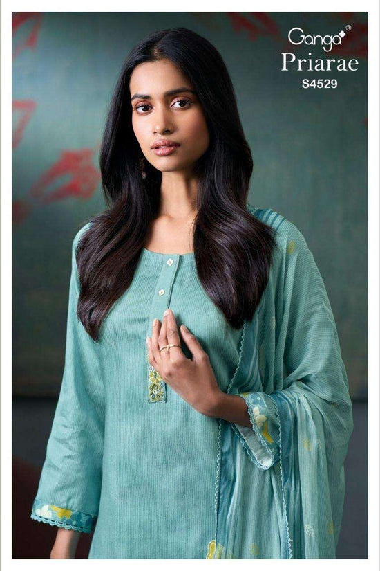 Ganga Fashion Priarae 4529 Cotton Satin Embroidered Dress Material