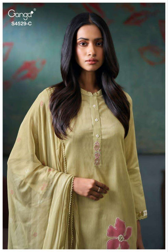 Ganga Fashion Priarae 4529 Cotton Satin Embroidered Dress Material