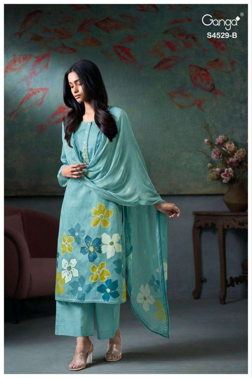 Ganga Fashion Priarae 4529 Cotton Satin Embroidered Dress Material