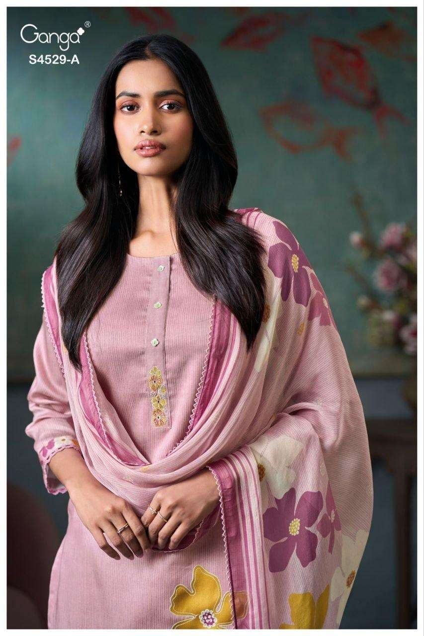 Ganga Fashion Priarae 4529 Cotton Satin Embroidered Dress Material