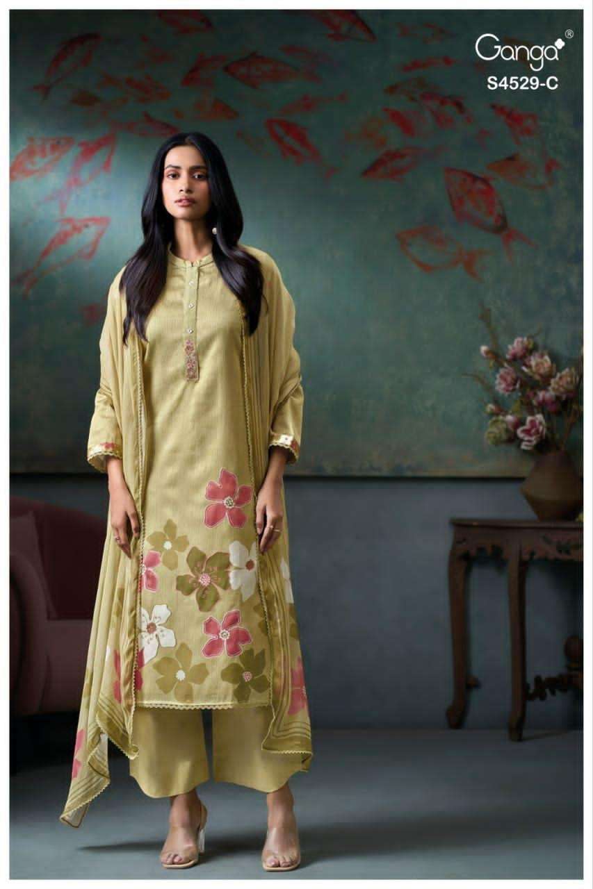 Ganga Fashion Priarae 4529 Cotton Satin Embroidered Dress Material