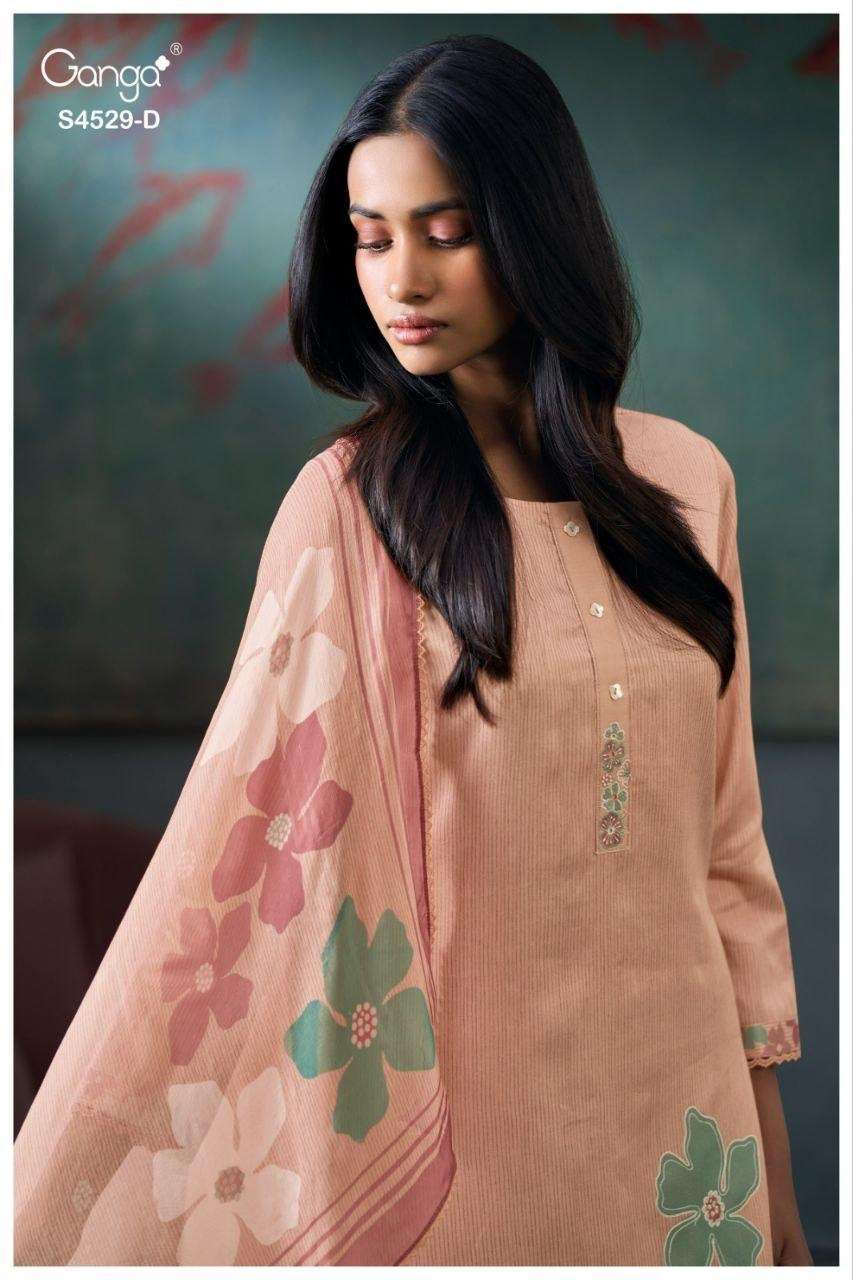 Ganga Fashion Priarae 4529 Cotton Satin Embroidered Dress Material